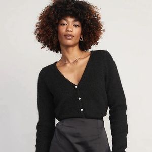 OLD NAVY Cozy Cardigan Sweater for Women Black with Faux-Pearl Button Small